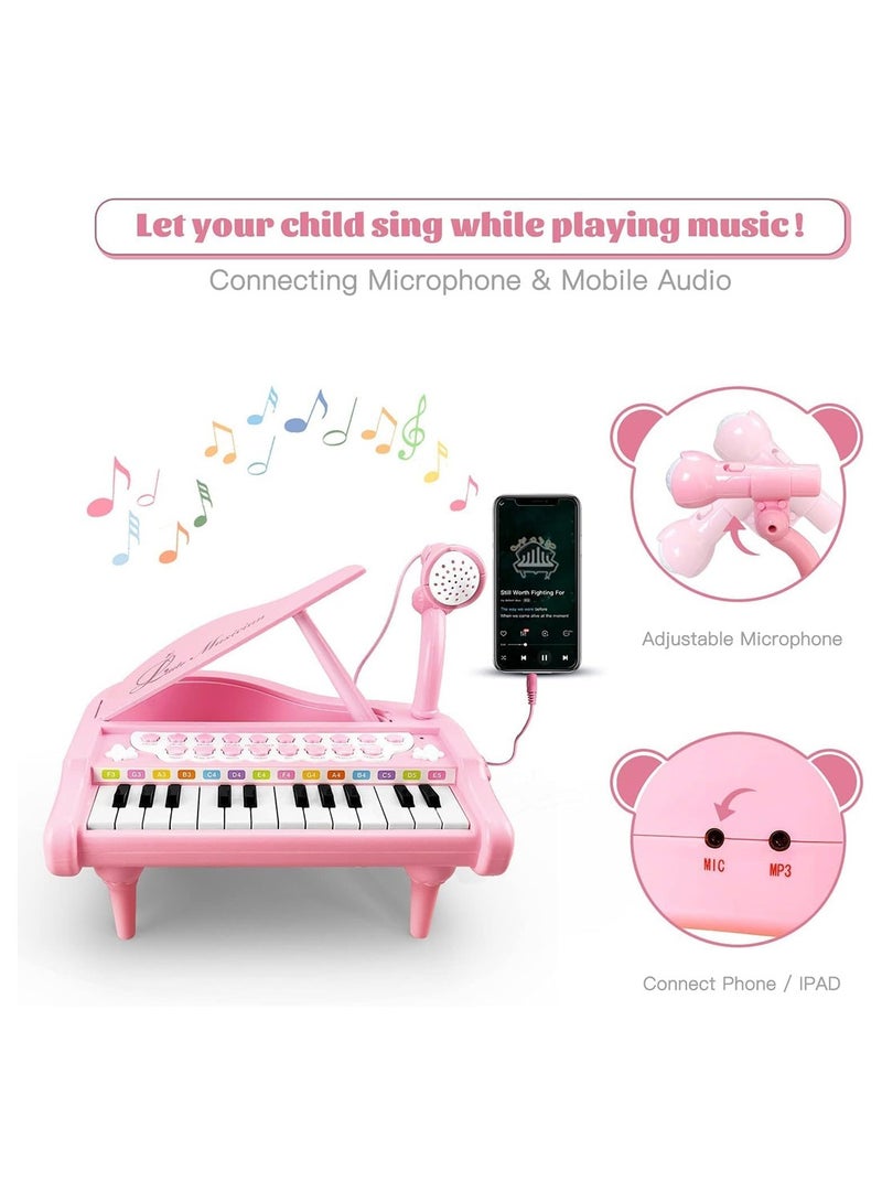 Piano Toy Keyboard 24 Keys Pink Toddler Piano Music Toy Instruments with Microphone - Image 5