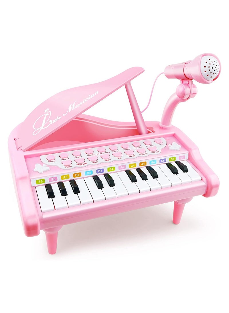 Piano Toy Keyboard 24 Keys Pink Toddler Piano Music Toy Instruments with Microphone - Image 1