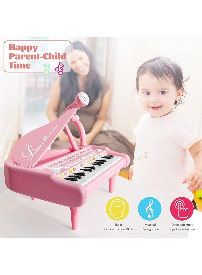 Piano Toy Keyboard 24 Keys Pink Toddler Piano Music Toy Instruments with Microphone - Image 3