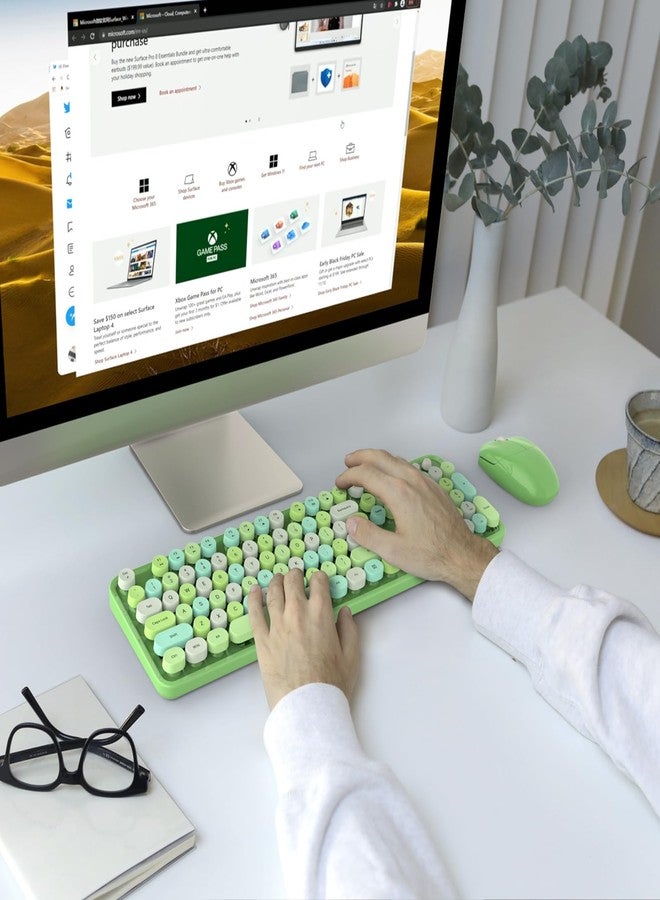 MOWUX Wireless Keyboard and Mouse Combo, Colorful Computer Full Size 2.4G Plug and Play Wireless Typewriter Keyboard and Mouse Set for Windows, Computer, Desktop, PC, Notebook (Green Colorful) - Image 3