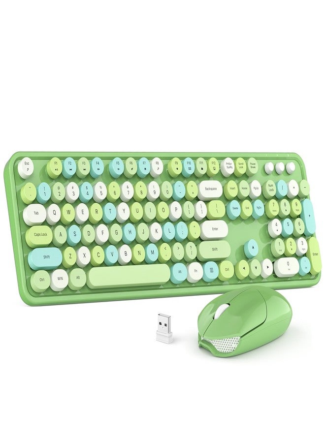 MOWUX Wireless Keyboard and Mouse Combo, Colorful Computer Full Size 2.4G Plug and Play Wireless Typewriter Keyboard and Mouse Set for Windows, Computer, Desktop, PC, Notebook (Green Colorful) - Image 1