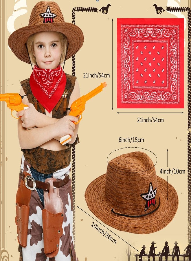Yahenda 48 Pieces Kids Cowboy Hats Bulk Operation Christmas Straw Cowboy Party Hat with Multicolor Polyester Bandannas Children Western Costume Accessories for Kids Birthday Cosplay Party Supplies - Image 3
