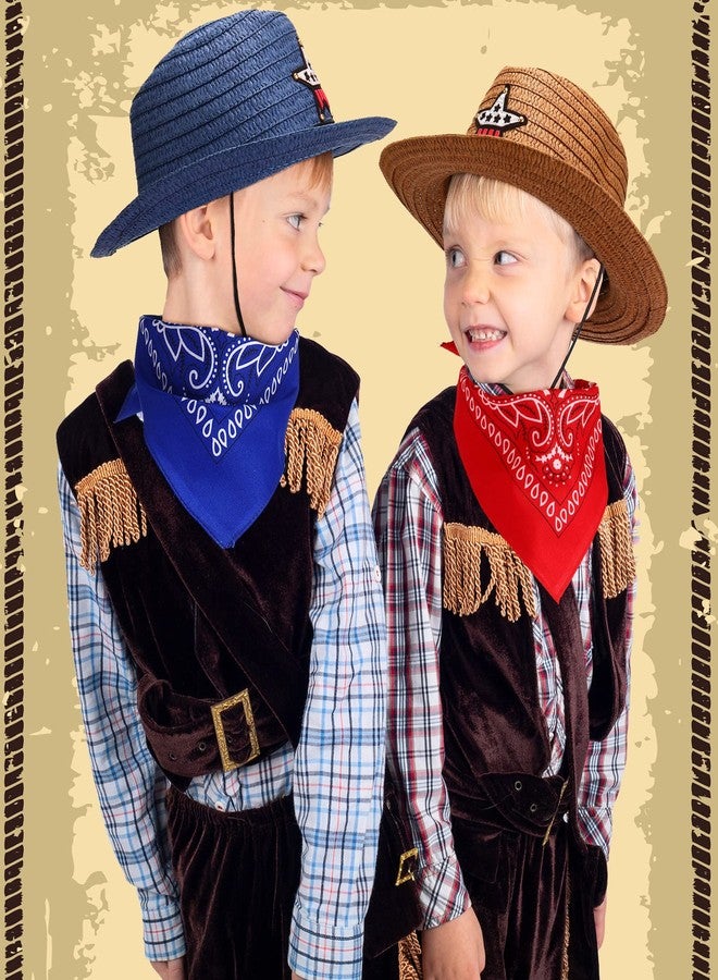 Yahenda 48 Pieces Kids Cowboy Hats Bulk Operation Christmas Straw Cowboy Party Hat with Multicolor Polyester Bandannas Children Western Costume Accessories for Kids Birthday Cosplay Party Supplies - Image 5