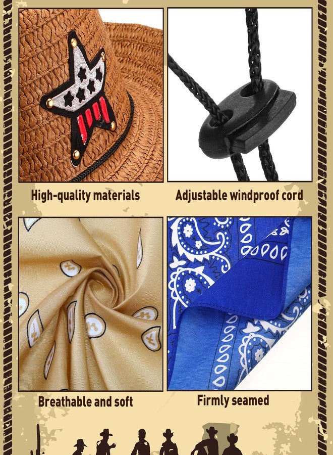 Yahenda 48 Pieces Kids Cowboy Hats Bulk Operation Christmas Straw Cowboy Party Hat with Multicolor Polyester Bandannas Children Western Costume Accessories for Kids Birthday Cosplay Party Supplies - Image 4