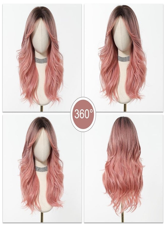 اسمي باروكة إسمي الوردية الطويلة المموجة للنساء مع غرة جانبية، باروكة شعر صناعي طبيعي للاستخدام اليومي والحفلات - Image 5