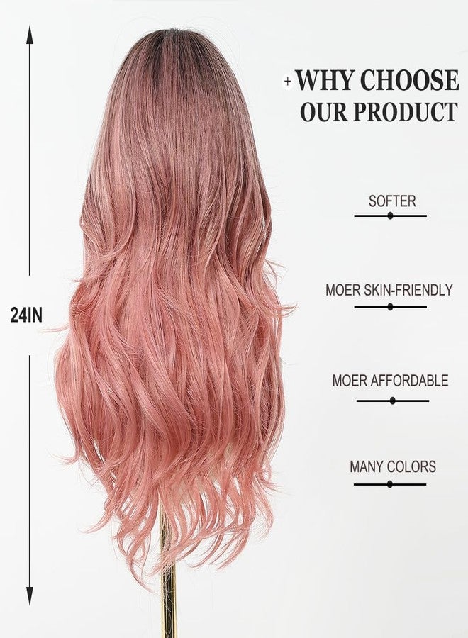 اسمي باروكة إسمي الوردية الطويلة المموجة للنساء مع غرة جانبية، باروكة شعر صناعي طبيعي للاستخدام اليومي والحفلات - Image 4