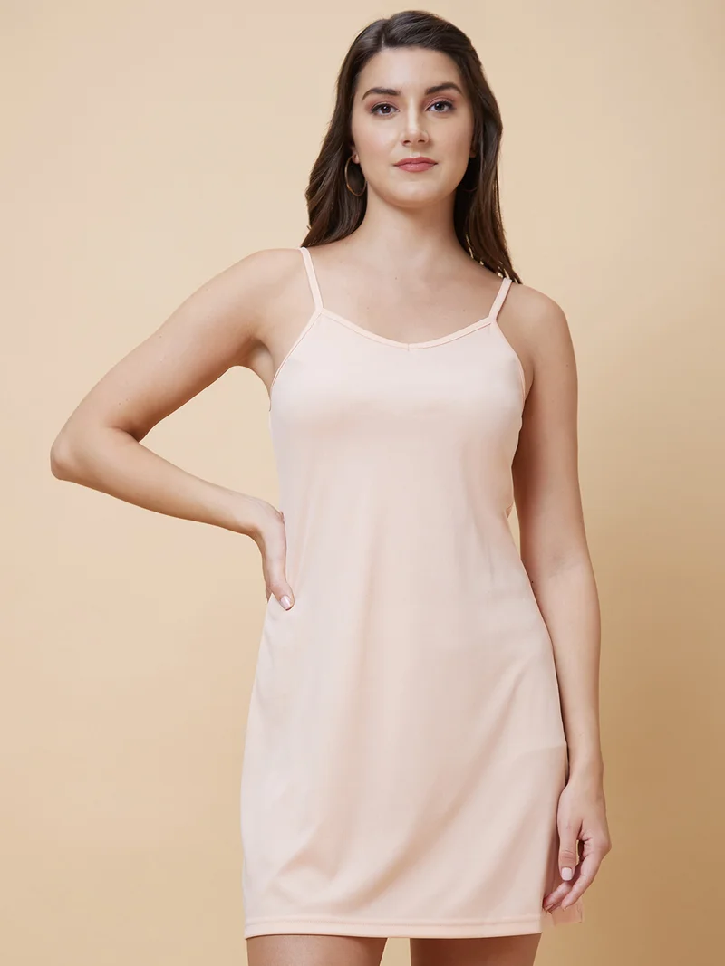 globus Women Peach-Coloured Floral Printed V-Neck Smocked A-Line Midi Dress With Inner Slip
