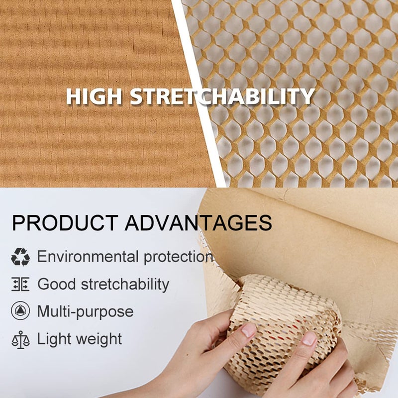 Besitek Honeycomb Packing Paper,12" W x 200' L Bubble Cushioning Wrap for Moving,Products & Gifts Wrapping Paper,Recyclable and Biodegradable Cushioning Packing Material with 20 Fragile Sticker Labels - Image 3