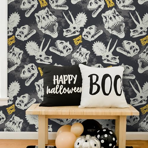 Livelynine 175x276 Black and White Dinosaur Peel and Stick Wallpaper Removable Mural for Bedroom Boys Room Teen Girls Adult Gothic Animal Skull Cool Wall Paper Self Adhesive Contact Paper Dino - Image 3