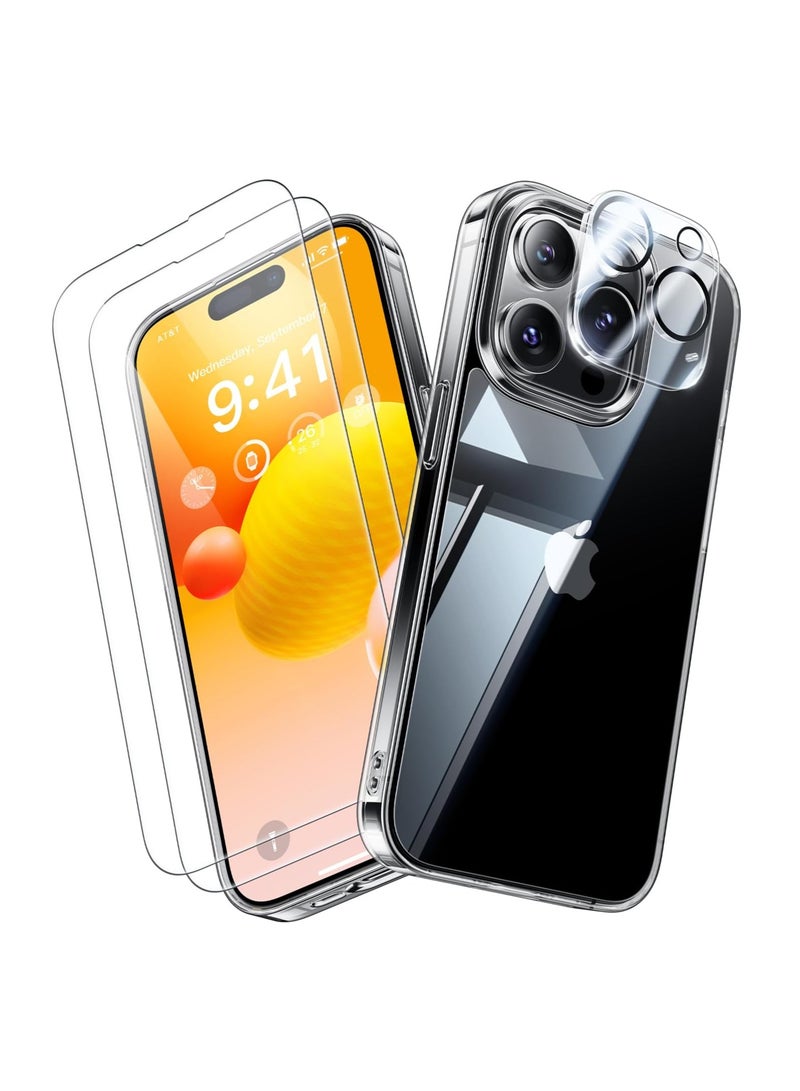 DUSALA Diamond Clear for iPhone 14 Pro Max Case with 2X Screen Protector + 2X Camera Lens Protector, [Not Yellowing][Military-Grade Protective] Slim Thin Shockproof Phone Case for iPhone 14 Pro Max, Clear - Image 1