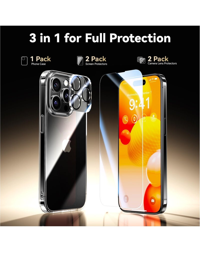 DUSALA Diamond Clear for iPhone 14 Pro Max Case with 2X Screen Protector + 2X Camera Lens Protector, [Not Yellowing][Military-Grade Protective] Slim Thin Shockproof Phone Case for iPhone 14 Pro Max, Clear - Image 4