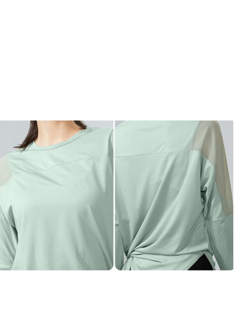 كوينج Women's Mesh Running Sports T-Shirt Long Sleeved Loose Yoga Clothes Quick Drying Clothes - Image 2