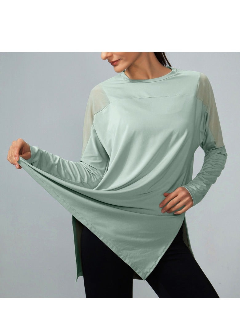 كوينج Women's Mesh Running Sports T-Shirt Long Sleeved Loose Yoga Clothes Quick Drying Clothes - Image 1