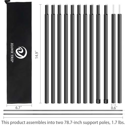 Wind Tour Camping Tarp Poles Tent Poles Adjustable for Tarp Canopy Awning Beach Shade (Dia 0.6"/Length 80.7") - Image 2