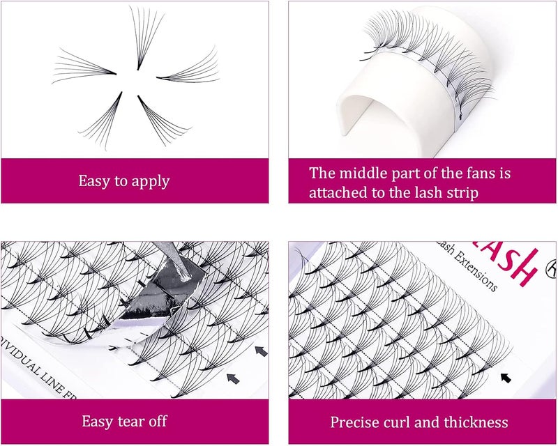 FADLASH Eyelashes 6D Extensions 0.07 Premade Lash Fans C Curl 10mm, 120pcs, Black PBT, Volume, Fans, Short Stem, Lash Extension Supplies - Image 5