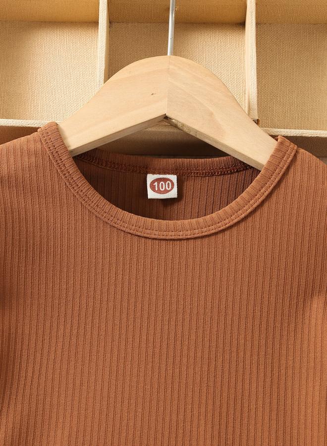 تايك تو طقم توب بأكمام منفوخة بنسيج بارز مع بنطال بنقشة مربعات - Image 3