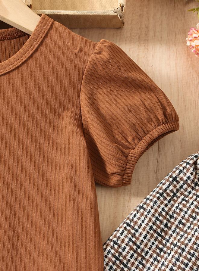 تايك تو طقم توب بأكمام منفوخة بنسيج بارز مع بنطال بنقشة مربعات - Image 5