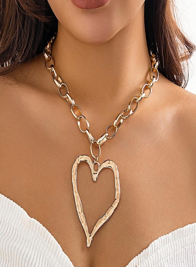 FUTIMELY Chunky Gold Heart Necklace for Women,Y2K Big Heart Statement Necklace Large Hearts Chain Necklaces Trendy Jewerly(Golden) - Image 4