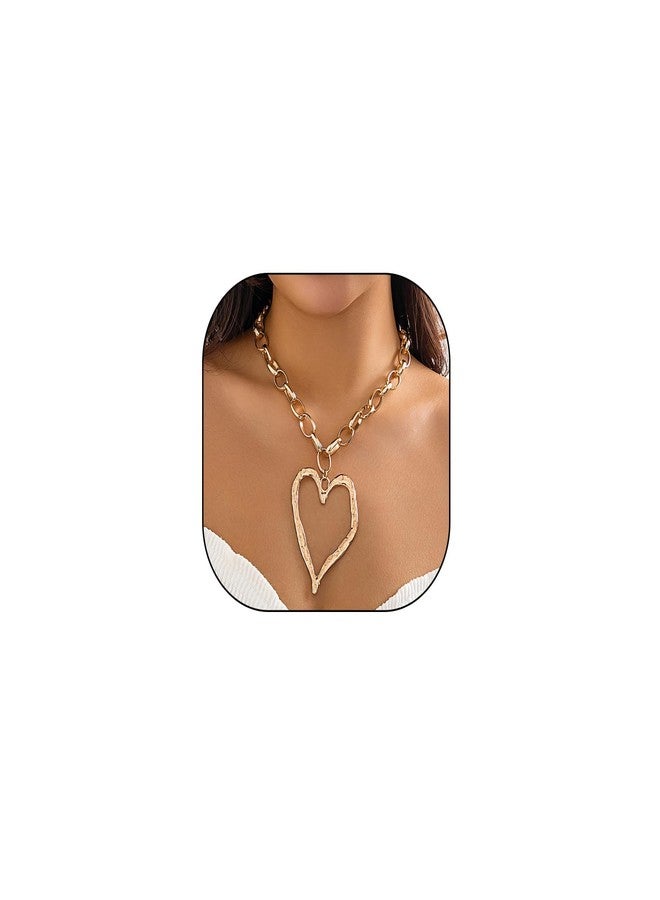FUTIMELY Chunky Gold Heart Necklace for Women,Y2K Big Heart Statement Necklace Large Hearts Chain Necklaces Trendy Jewerly(Golden) - Image 1