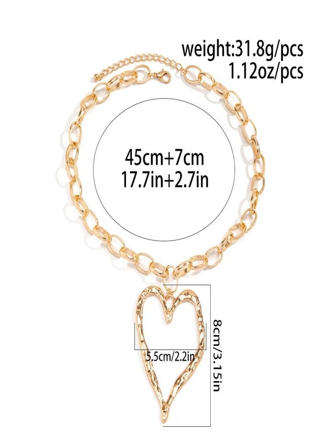 FUTIMELY Chunky Gold Heart Necklace for Women,Y2K Big Heart Statement Necklace Large Hearts Chain Necklaces Trendy Jewerly(Golden) - Image 2