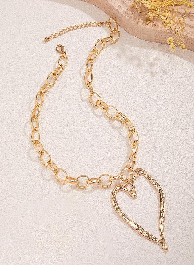 FUTIMELY Chunky Gold Heart Necklace for Women,Y2K Big Heart Statement Necklace Large Hearts Chain Necklaces Trendy Jewerly(Golden) - Image 5