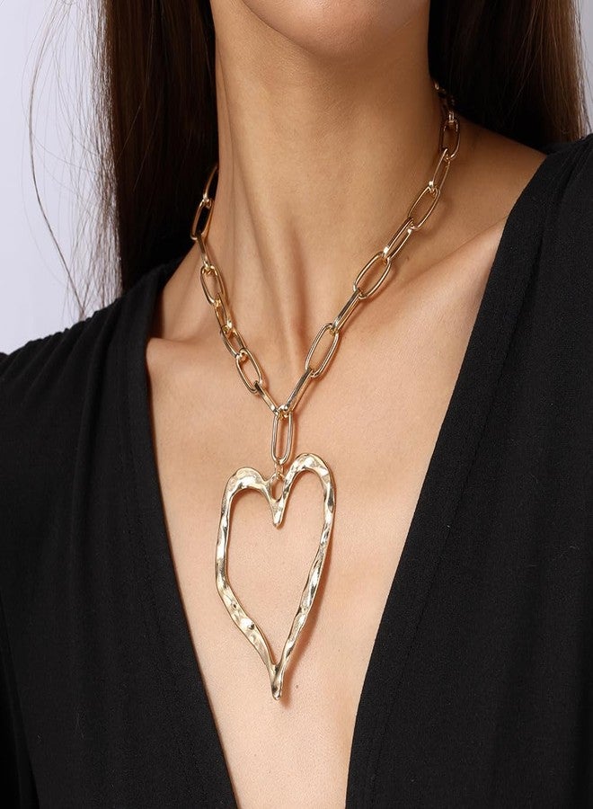 FUTIMELY Chunky Gold Heart Necklace for Women,Y2K Big Heart Statement Necklace Large Hearts Chain Necklaces Trendy Jewerly(Golden) - Image 3