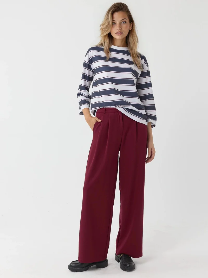 زوبعة بنطلون بالازو بخصر مرتفع وطيات