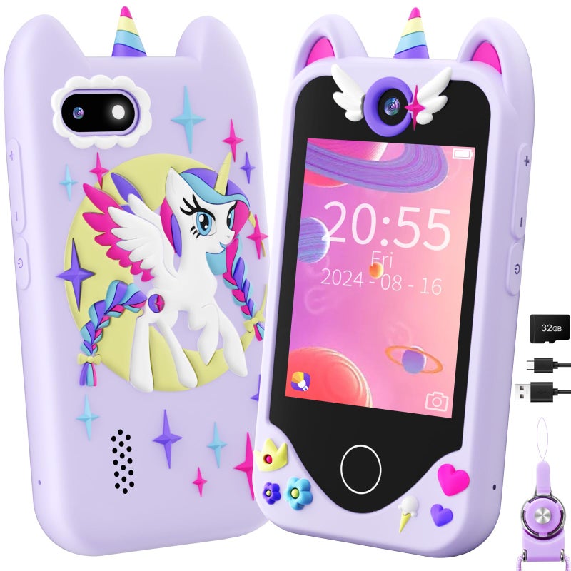 Yosfeng Kids Smart Phone For Girls Gifts - Toddler Christmas Birthday Gift For Age 3 4 5 6 Year Old  Kids Cell Phone Toy With Touchscreen  Dual Cameras  Learning  Music Player  Games With 32 Gb Card - Image 1