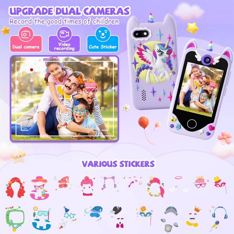 Yosfeng Kids Smart Phone For Girls Gifts - Toddler Christmas Birthday Gift For Age 3 4 5 6 Year Old  Kids Cell Phone Toy With Touchscreen  Dual Cameras  Learning  Music Player  Games With 32 Gb Card - Image 4