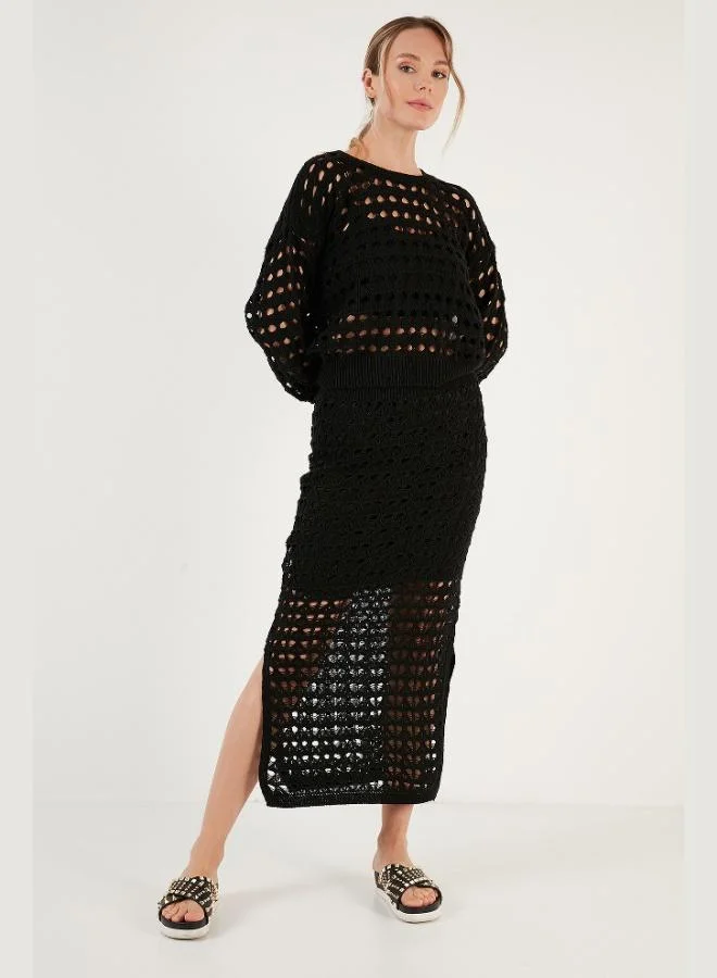 ليلا تنورة ليلا محبوكة بفتحة مفتوحة