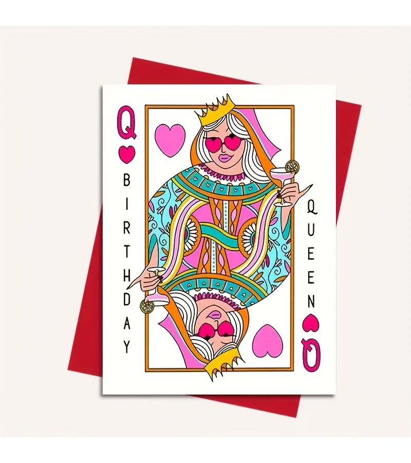 Heart Ace Birthday Card 2PC Khaki Funny Greeting Card Poker Themed Design with Crown and Champagne Flute Gift for Friend Girlfriend Sister Mom Daughter - Image 2
