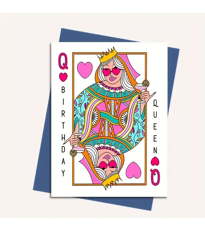 Heart Ace Birthday Card 2PC Khaki Funny Greeting Card Poker Themed Design with Crown and Champagne Flute Gift for Friend Girlfriend Sister Mom Daughter - Image 4