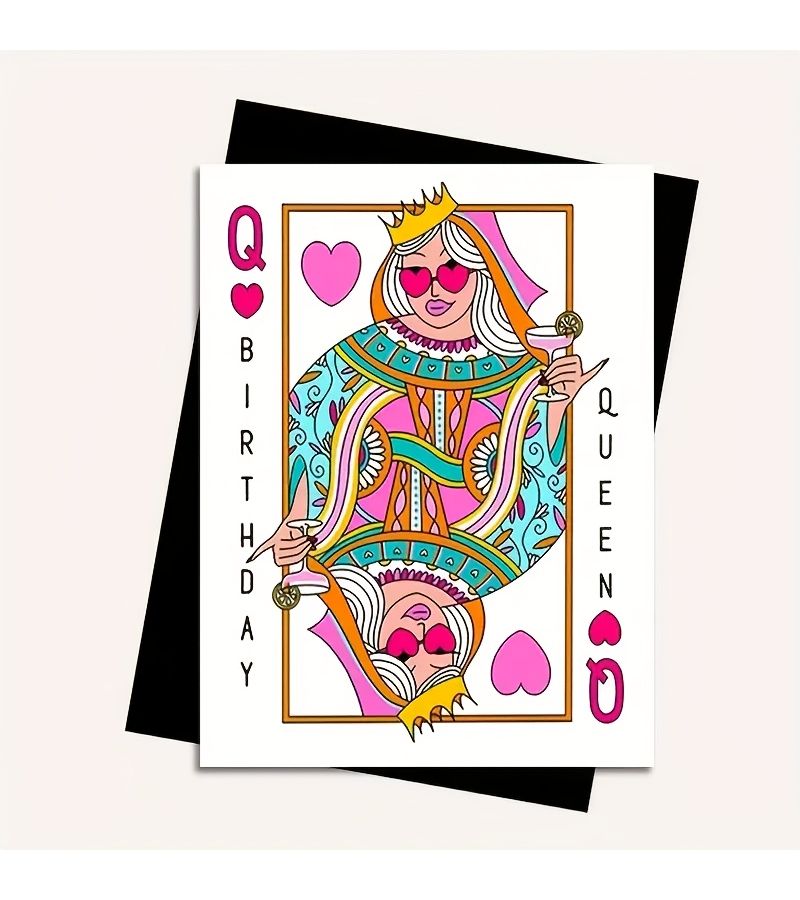 Heart Ace Birthday Card 2PC Khaki Funny Greeting Card Poker Themed Design with Crown and Champagne Flute Gift for Friend Girlfriend Sister Mom Daughter - Image 5