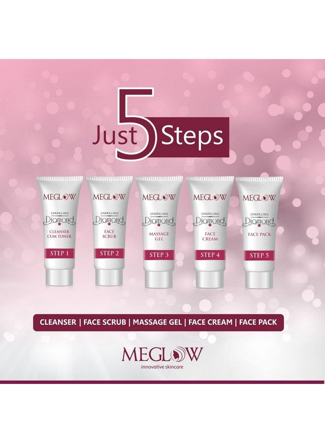 MEGLOW Beauty Combo For Women Pack Of 3 Diamond Kit Facial Kit (105G) With With Complete 5 Steps Facial System For Prompt Radiance ;; Gold Bleach Cream ((2)50G Each) - Image 3