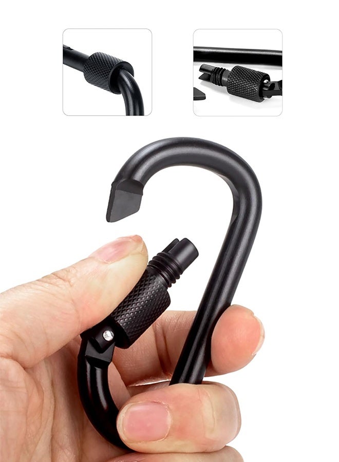 سويت لايف مجموعة من 4 مشابك كارابينر، 3 بوصات، حلقات كارابينر على شكل حلقة D مع حلقات مفاتيح، حلقة كارابينر من الألومنيوم لمشبك سلسلة المفاتيح، أسود - Image 4