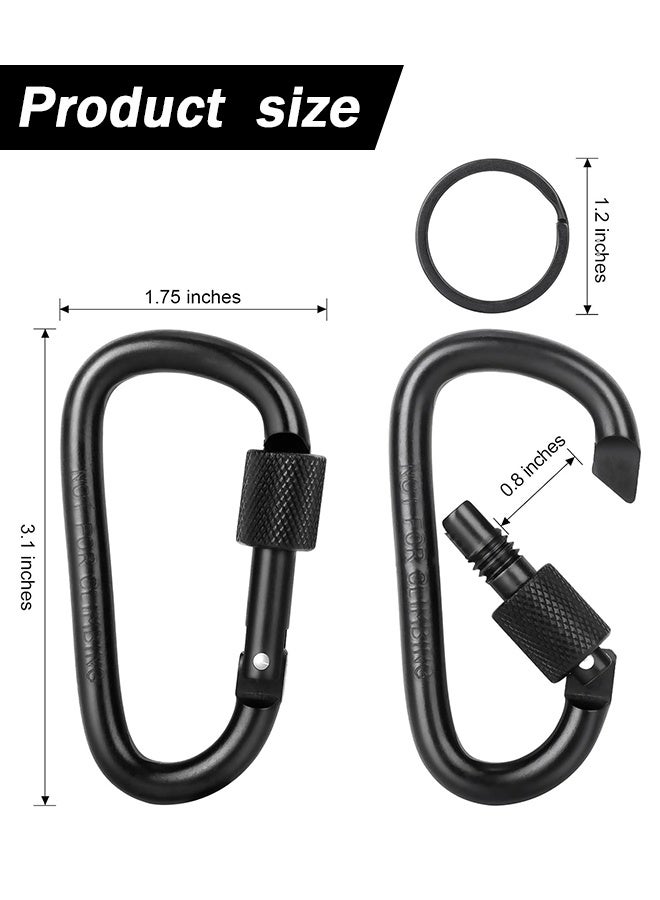 سويت لايف مجموعة من 4 مشابك كارابينر، 3 بوصات، حلقات كارابينر على شكل حلقة D مع حلقات مفاتيح، حلقة كارابينر من الألومنيوم لمشبك سلسلة المفاتيح، أسود - Image 2