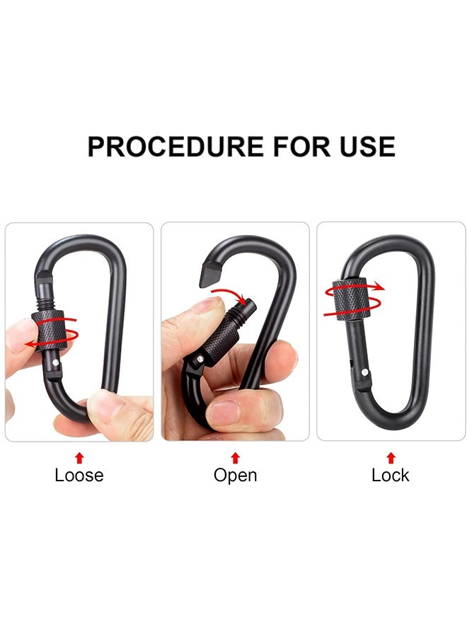 سويت لايف مجموعة من 4 مشابك كارابينر، 3 بوصات، حلقات كارابينر على شكل حلقة D مع حلقات مفاتيح، حلقة كارابينر من الألومنيوم لمشبك سلسلة المفاتيح، أسود - Image 3