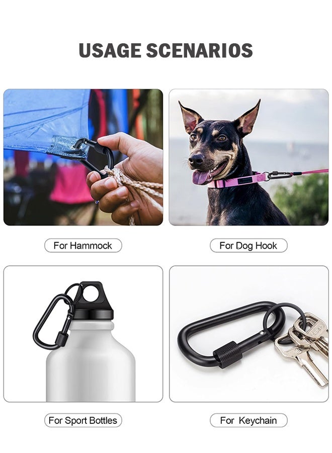 سويت لايف مجموعة من 4 مشابك كارابينر، 3 بوصات، حلقات كارابينر على شكل حلقة D مع حلقات مفاتيح، حلقة كارابينر من الألومنيوم لمشبك سلسلة المفاتيح، أسود - Image 5