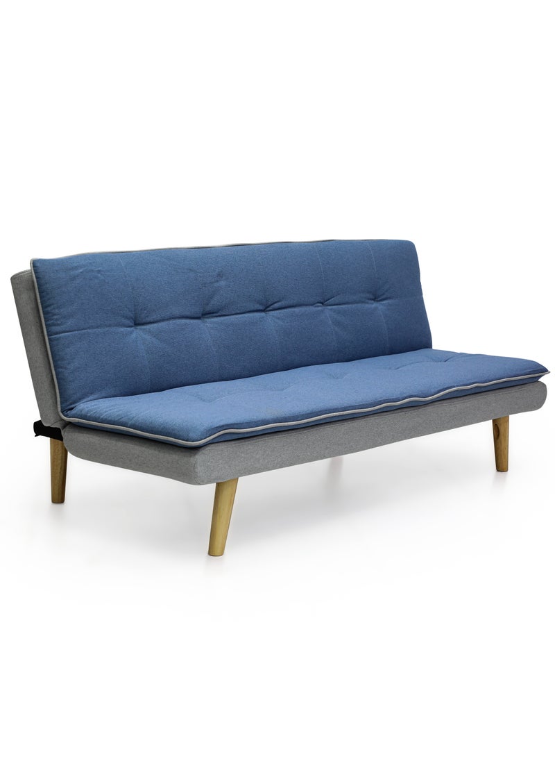 Multi Home Furniture Modern Design MH-111sb-blue&grey SOFA CUM BED OR 3 Seater Sofa Soft PU velvet 3-Seater Sofa,Made of finiest fabric sofa AND wooden legs cum bed is Foldable Futon Bed for Living Room –(blue& grey)  - Image 1