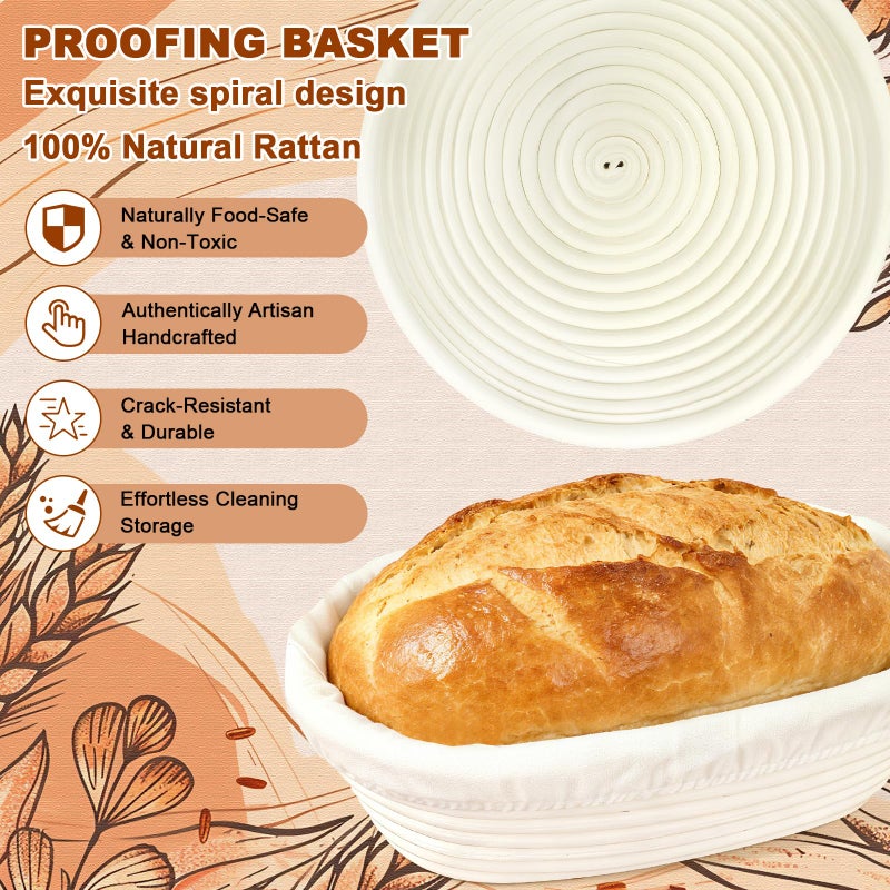 Qalvyn Sourdough Starter Kit,Sourdough Bread Baking Supplies, 9" Round and 10" Oval Banneton Bread Proofing Basket Set with Sourdough Starter Jar, Sourdough Bread Making Kit Valentine's Gifts for Women Wife - Image 2