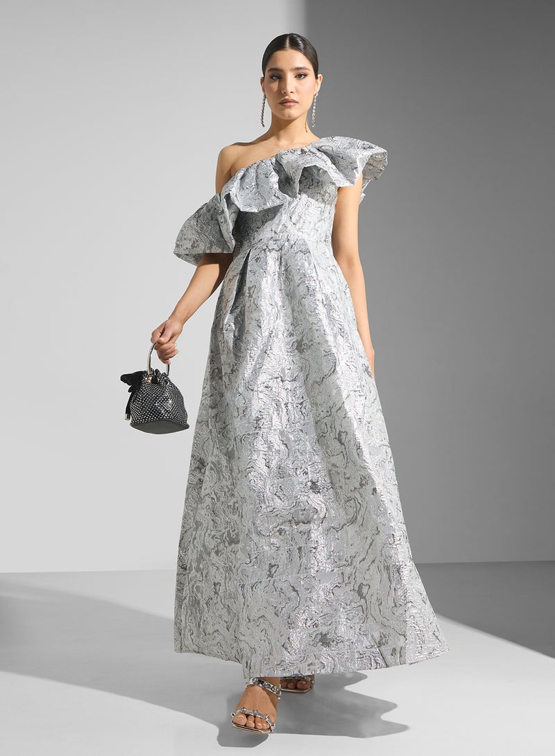 True Decadence Metallic Ruffle Gown Dress - Image 1