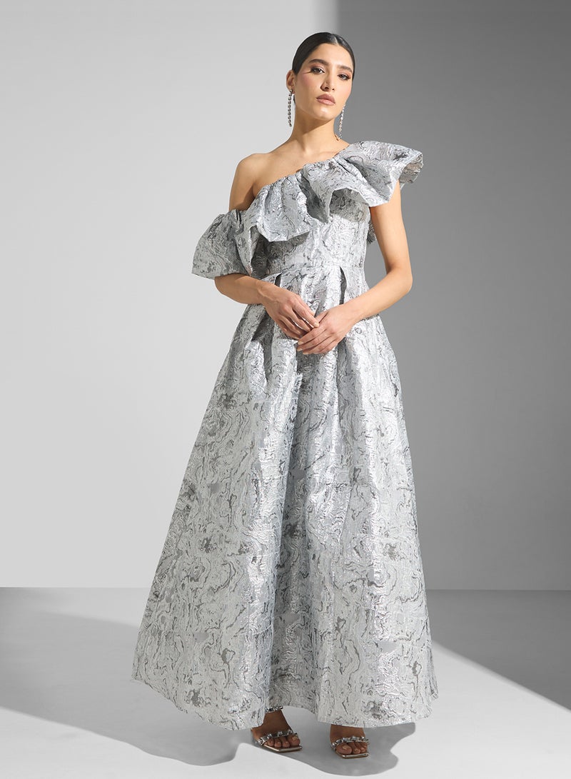 True Decadence Metallic Ruffle Gown Dress - Image 4