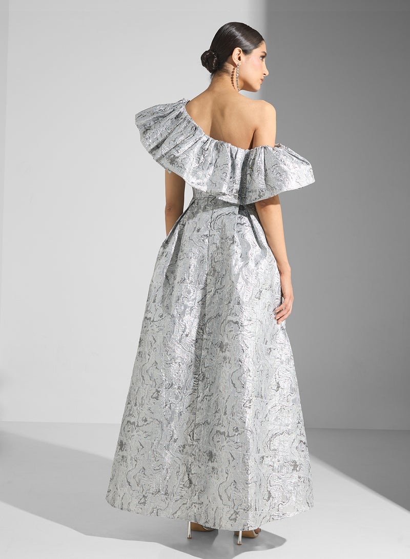 True Decadence Metallic Ruffle Gown Dress - Image 2