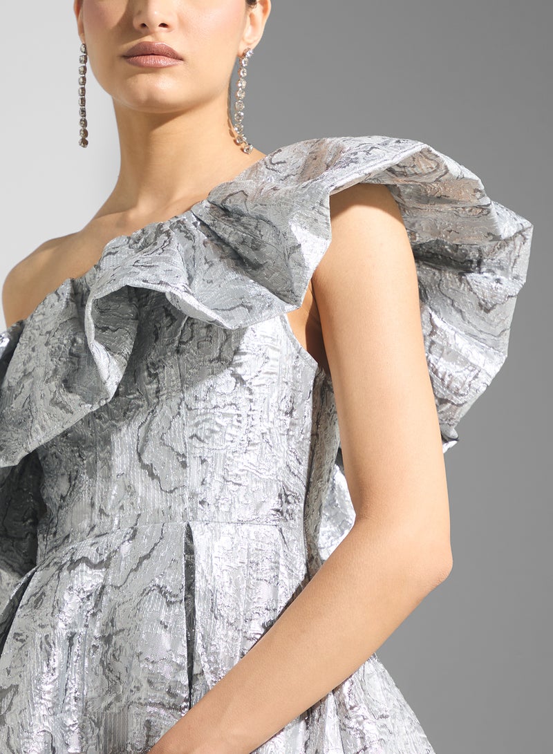 True Decadence Metallic Ruffle Gown Dress - Image 3