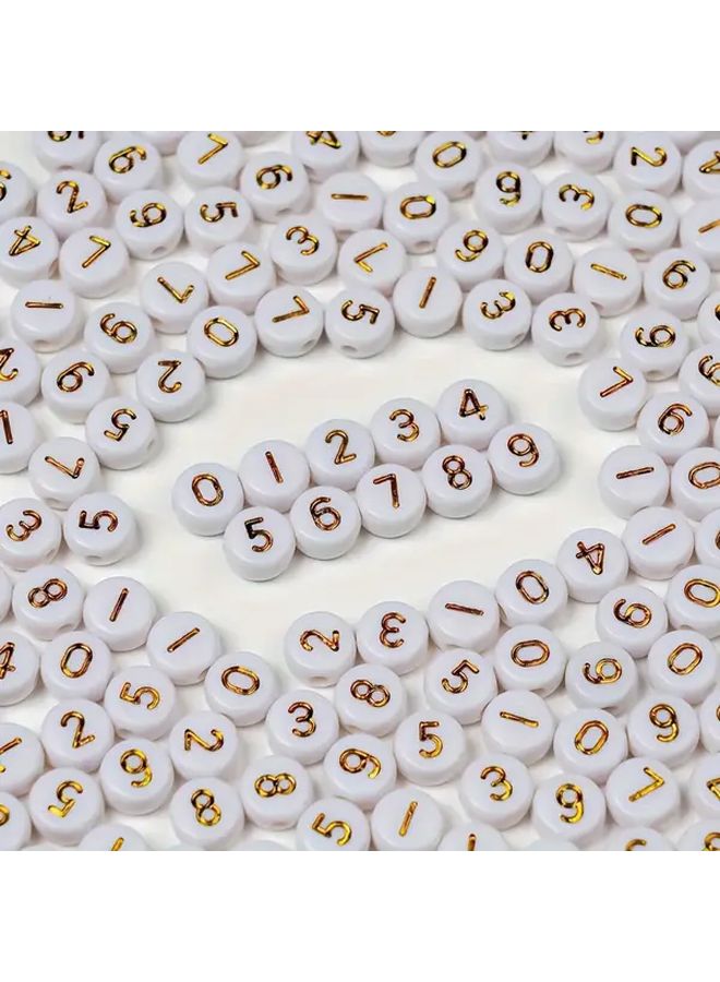 100 قطعة خرز أرقام أكريليك مستدير ذهبي لامع أبيض لصنع المجوهرات والحرف اليدوية DIY - Image 1
