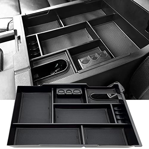 JOJOMARK Compatible with Toyota Tundra Accessories Center Console Tray Organizer for Tundra 2014-2020 2021 Insert ABS Armrest Box Secondary Storage (Black) - Image 1