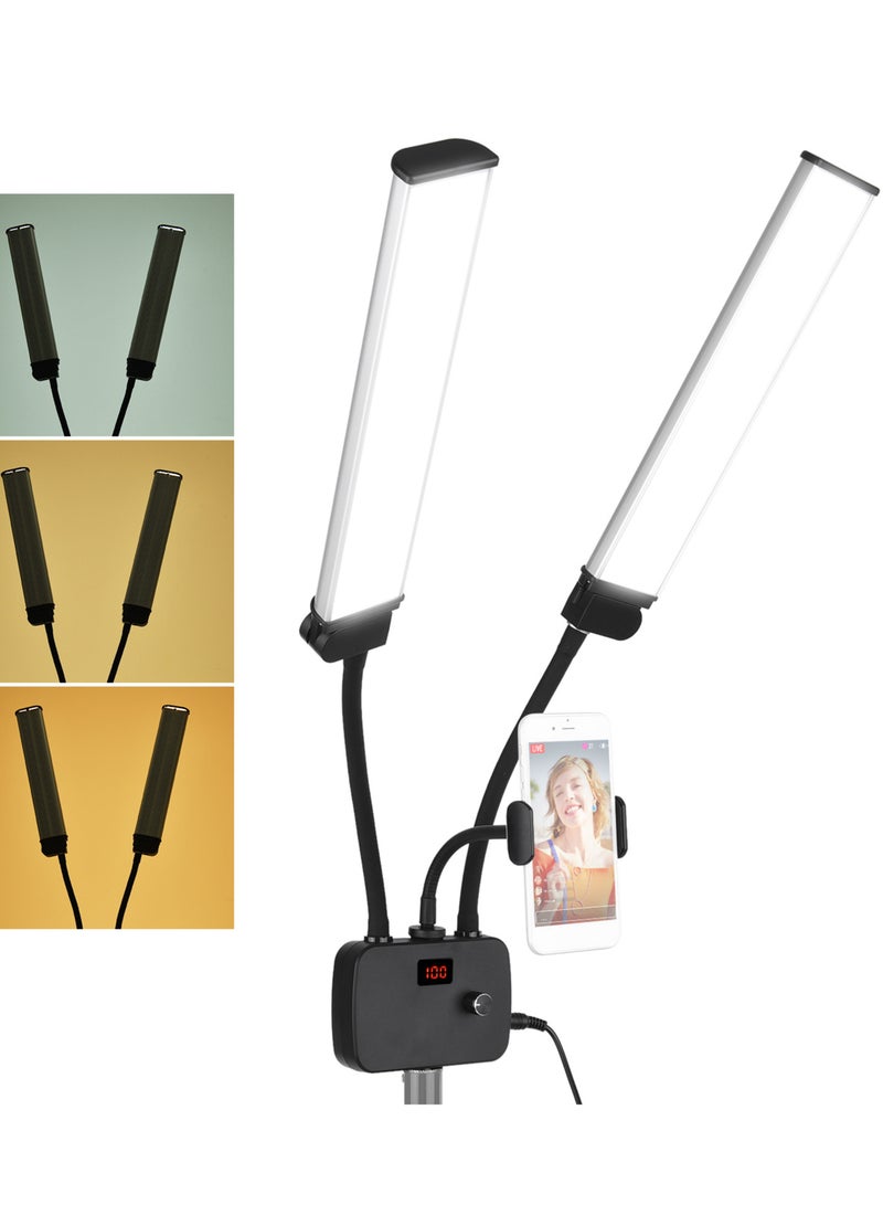 Flexible Double Arms LED Fill Light Bi-color Dimmable Beauty LED Video Lights 3200K-4500K-5600K 3 Lighting Modes 45W with Phone Holder for Portrait Photography Live Streaming Vlogging Makeup - Image 1