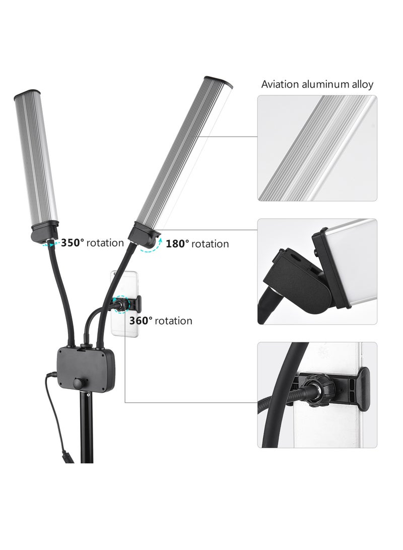 Flexible Double Arms LED Fill Light Bi-color Dimmable Beauty LED Video Lights 3200K-4500K-5600K 3 Lighting Modes 45W with Phone Holder for Portrait Photography Live Streaming Vlogging Makeup - Image 5