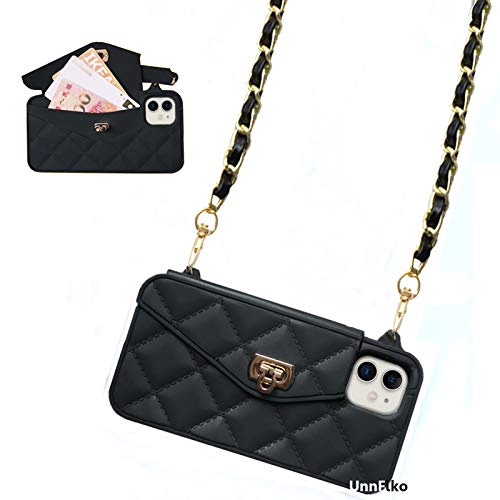 UnnFiko Wallet Case Compatible with iPhone 11 Cute Light Luxury Bag Design Purse Flip Card Pouch Cover Soft Silicone Case with Handstrap Long Shoulder Strap Black iPhone 11 - Image 1
