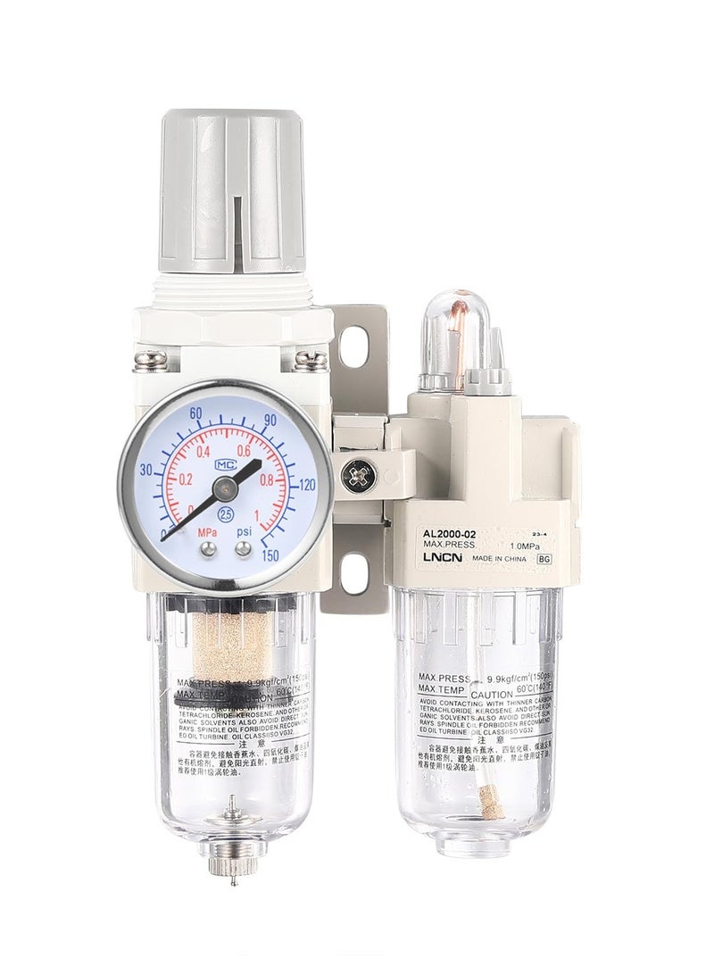 SOLARAE 1/4 Inch NPT Compressed Air Filter Air Pressure Regulator Water-oil Separator Trap Filter with Lubricator Cup - Image 1